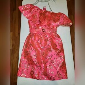 NWT $278 Lilly Pulitzer Shannie Dress  in Pink Grenadine Gold Puff Brocade SZ 6